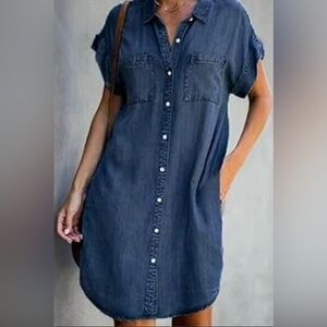 Soft Surroundings Je Veux Midi Shirtdress in Denim Blue
